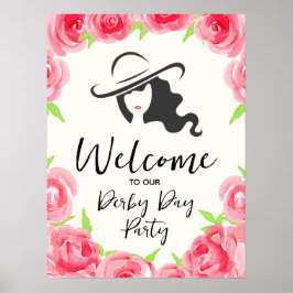 Poster Dama do Chapéu de Derby Silhueta e Rosas Bem-vinda
