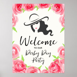 Poster Dama do Chapéu de Derby Silhueta e Rosas Bem-vinda