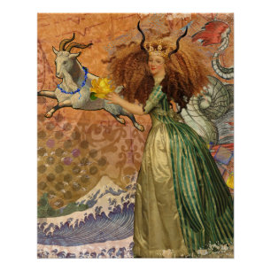 Póster Dama do Renascimento Capricórnio Fantasia Vintage