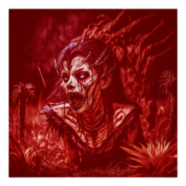 Póster Dama Ghoul Rosnando Entre Plantas