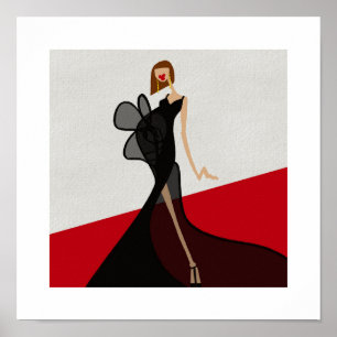 Poster Dama no Tapete Vermelho Arte da Moda Glamurosa