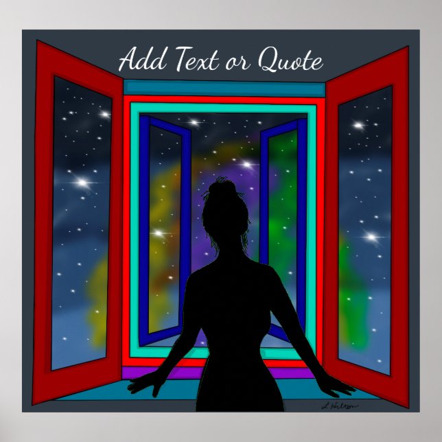 Poster Dama Olhando para a Janela Citação Personalizada (Frente)