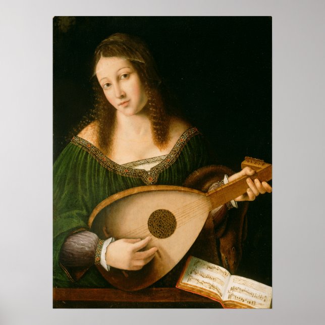 Póster Dama Tocando um Alaúde (Frente)