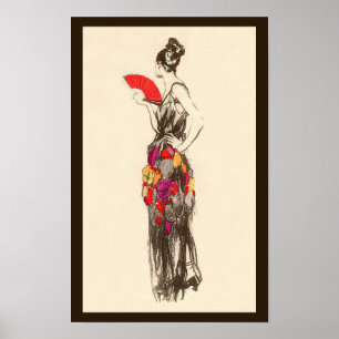 Póster Dama Vintage da Moda com um Vestido de Primavera