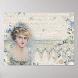 Poster Dama Vitoriana Vintage Shabby Chic com Flores