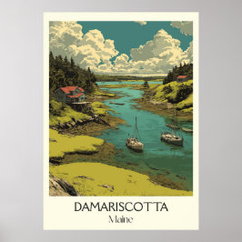 Poster Damariscotta ME Vintage River Boats Coaster Art