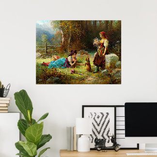 Poster Damas Antigas e um Cachorro Marrom na Floresta