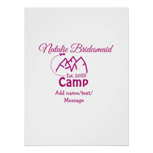 Póster Damas de honra do acampamento rosa adicionar nome 