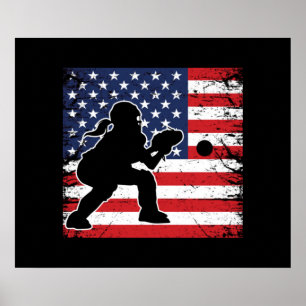Poster Damas de Softball Catchers Gear Stuff USA Flag