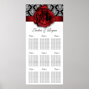 Póster Damasco de Rosa vermelha do Gráfico de Casamento