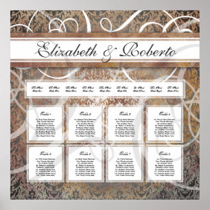 Poster Damasco elegante de Tuscan da carta do assento da