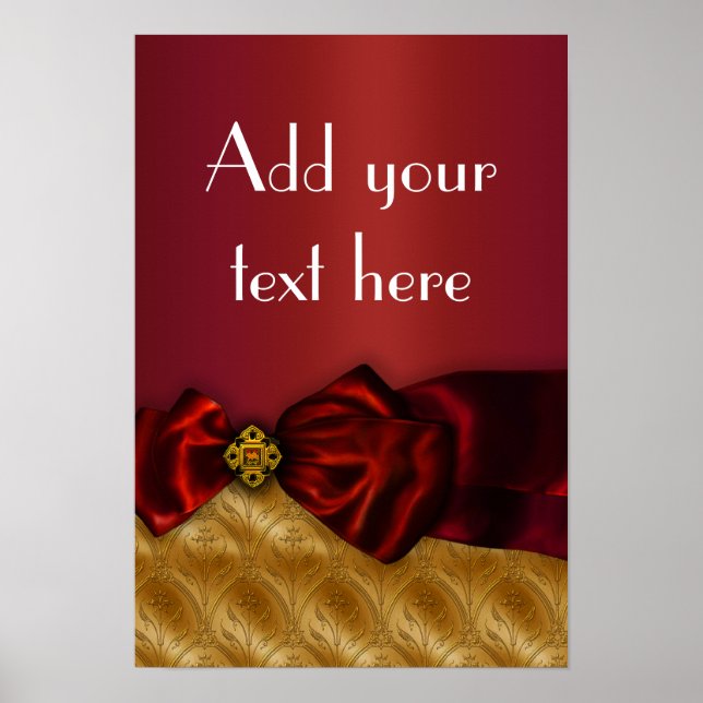 Póster Damasco Elegante Vermelho Dourado (Frente)