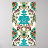 Damask Floral Patternos Plum Turquoise