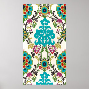 Póster Damask Floral Patterns Plum Turquoise