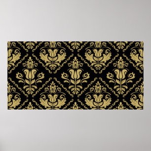 Poster Damask seamless black and golden ornament. Traditi