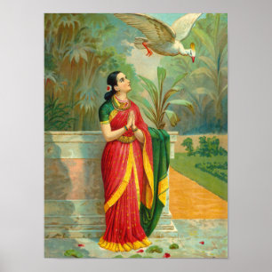 Poster Damayanti e Swan por Raja Ravi Varma