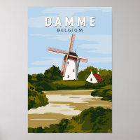 Damme Belgium Retro Viagem Art Vintage