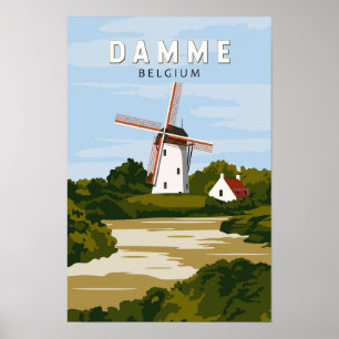 Poster Damme Belgium Retro Viagem Art Vintage