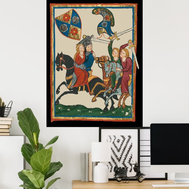 Poster Damsel Em Perigo, Arte Medieval Do Século 14 (Escritório em casa)