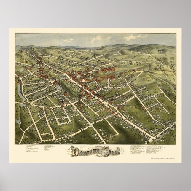 Póster Danbury, CT Panorâmica - 1875 (Frente)