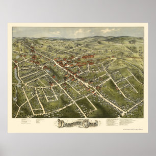 Póster Danbury, mapa panorâmico do CT - 1875