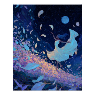 Póster Dança Caprichosa ao Luar Fantasia Azul Arte