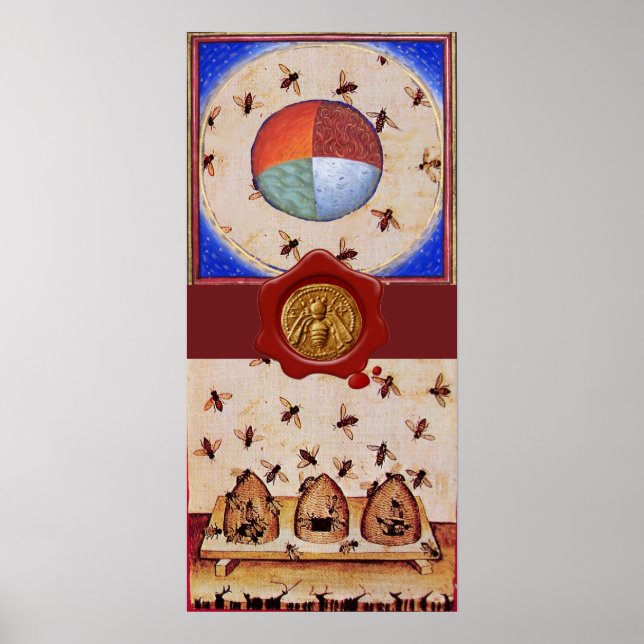 Póster DANÇA DAS ABELHAS DE MEL, 4 ELEMENTOS, Selo de Cer (Frente)