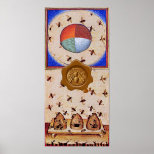 Póster DANÇA DAS ABELHAS DE MEL COM 4 ELEMENTOS, Selo De