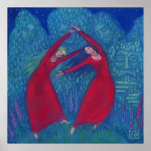 Póster Dança das bruxas, pintura pastel, arte da fantasi