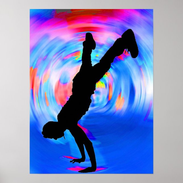 Póster Dança de rua, Silhouette, Blues/Reds/Formas Rosa (Frente)