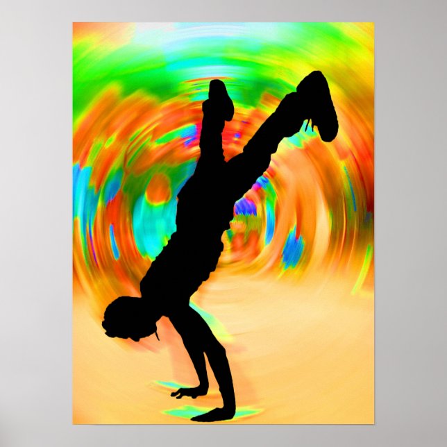 Póster Dança de rua, Silhouette, Verde/Laranja/Amareles (Frente)