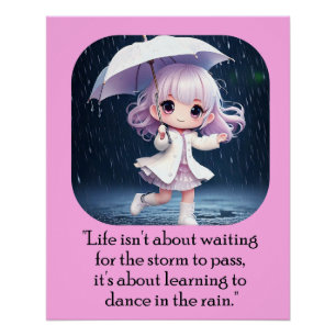 Póster Dança em Arte Chibi em Chuva