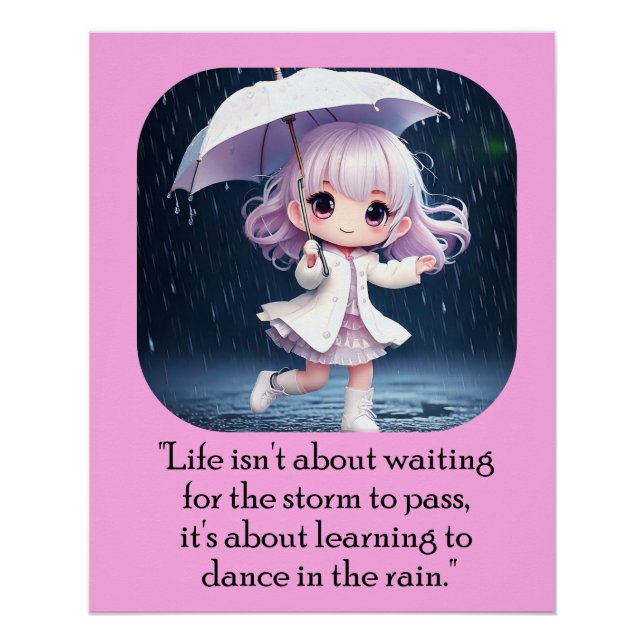 Póster Dança em Arte Chibi em Chuva (Frente)