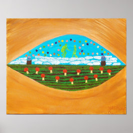 Poster dança entre as cerejas em queda