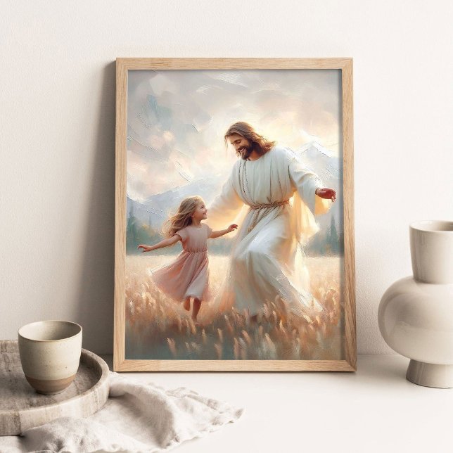 Poster Dança Fé, Arte Cristã, Jesus e Menina Dançando (Criador carregado)