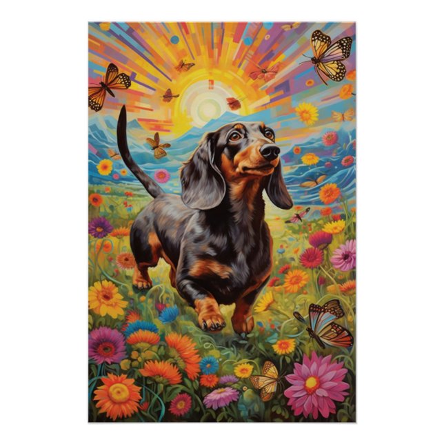 Póster Dança Whimsical Dachshund e Butterfly (Frente)