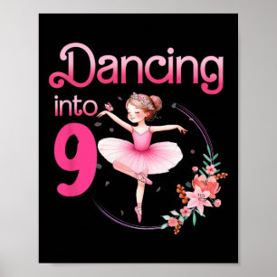 Poster Dançando em 9 Ballerina 9º Balé Festa de aniversár