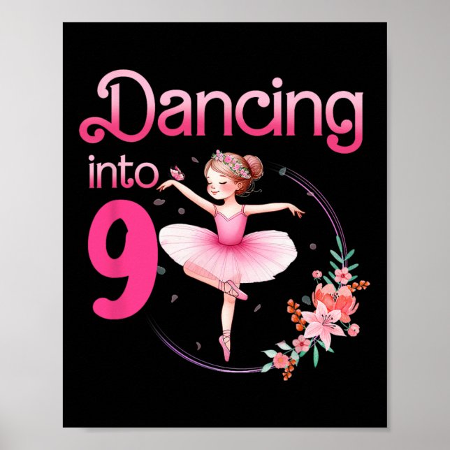 Poster Dançando em 9 Ballerina 9º Balé Festa de aniversár (Frente)