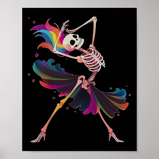 Poster Dançando esqueleto Rainbow Llerina Halloween (Frente)