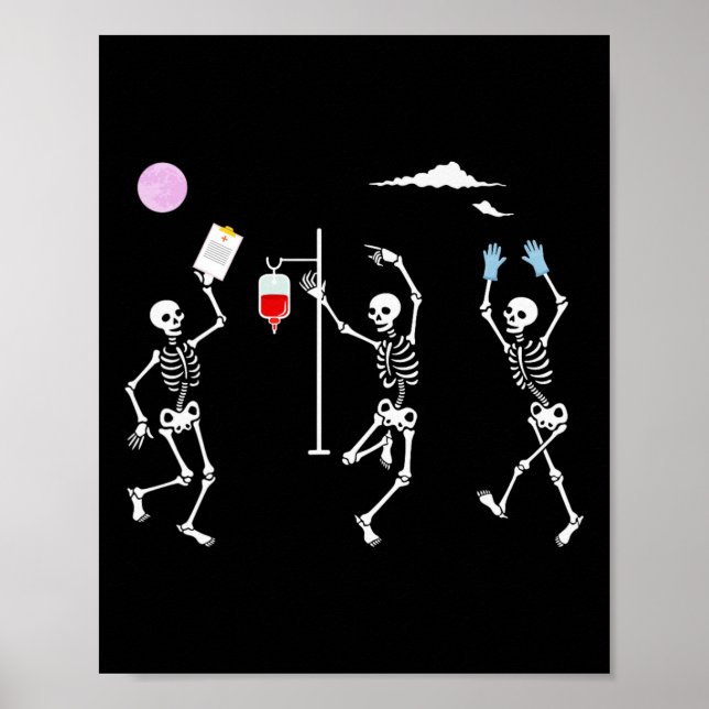 Poster Dançando Skeleton Enfermeira Engraçada Skeleton Ha (Frente)