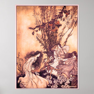 Póster Dançar com Fairies Arthur Rackham Ilustração
