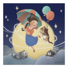 Póster Dançar com Gatos na Noite de Lua
