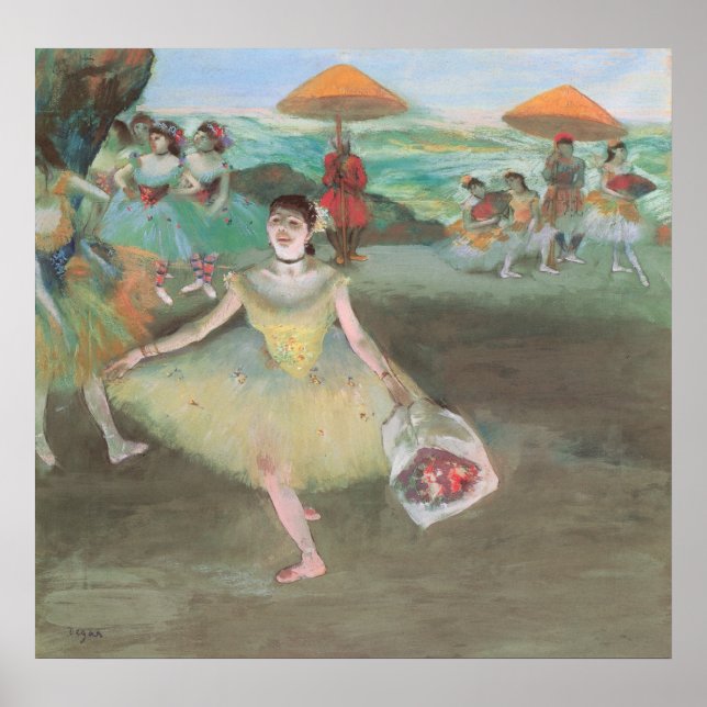 Poster Dançarina com Buquê, Curtsying por Edgar Degas (Frente)
