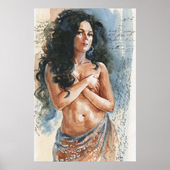 Poster Dançarina de barriga, retrato de aquarela (Frente)