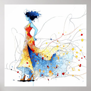 Poster Dançarina de Flamenco em Aquarela – Alegria em Mov