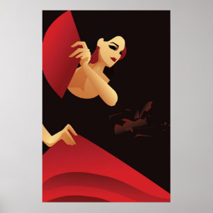 Poster Dançarina de flamenco espanhola com fã preto e ver