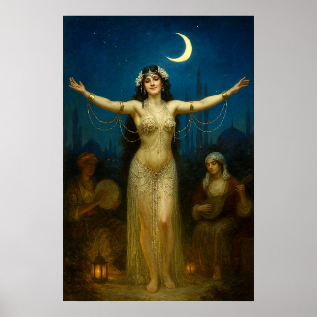 Poster Dançarina Estilo Orientalismo Retro Sob a Lua (Frente)