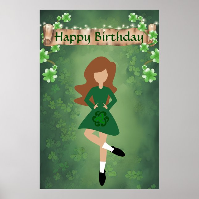 Poster Dançarina Irlandesa com Feliz Aniversário de Cabel (Frente)