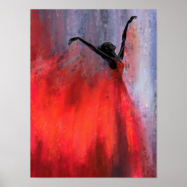 Poster Dançarina Vermelha - Pintura Original Abstrata  (Frente)
