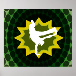 Póster Dançarino da ruptura com fundo retro Groovy